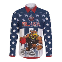 Custom United States Basketball Long Sleeve Button Shirt USA Eagle Mascot Style