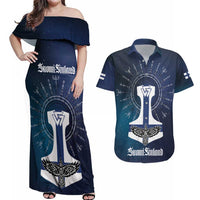 Personalized Finland Drakkar Vikings Couples Matching Off Shoulder Maxi Dress and Hawaiian Shirt Suomi Flag Viking Thor Runes