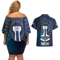Personalized Finland Drakkar Vikings Couples Matching Off Shoulder Short Dress and Hawaiian Shirt Suomi Flag Viking Thor Runes