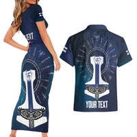Personalized Finland Drakkar Vikings Couples Matching Short Sleeve Bodycon Dress and Hawaiian Shirt Suomi Flag Viking Thor Runes