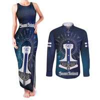 Personalized Finland Drakkar Vikings Couples Matching Tank Maxi Dress and Long Sleeve Button Shirt Suomi Flag Viking Thor Runes