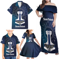 Personalized Finland Drakkar Vikings Family Matching Off Shoulder Maxi Dress and Hawaiian Shirt Suomi Flag Viking Thor Runes