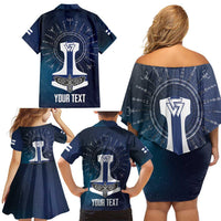 Personalized Finland Drakkar Vikings Family Matching Off Shoulder Short Dress and Hawaiian Shirt Suomi Flag Viking Thor Runes