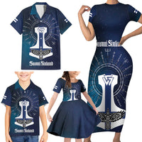 Personalized Finland Drakkar Vikings Family Matching Short Sleeve Bodycon Dress and Hawaiian Shirt Suomi Flag Viking Thor Runes
