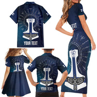 Personalized Finland Drakkar Vikings Family Matching Short Sleeve Bodycon Dress and Hawaiian Shirt Suomi Flag Viking Thor Runes