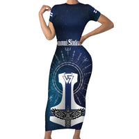 Personalized Finland Drakkar Vikings Short Sleeve Bodycon Dress Suomi Flag Viking Thor Runes