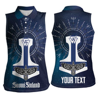 Personalized Finland Drakkar Vikings Women Sleeveless Polo Shirt Suomi Flag Viking Thor Runes