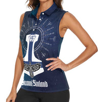 Personalized Finland Drakkar Vikings Women Sleeveless Polo Shirt Suomi Flag Viking Thor Runes