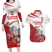 Custom England Field Hockey Champions Couples Matching Long Sleeve Bodycon Dress and Hawaiian Shirt Old Georgians Hockey Club Sporty Style