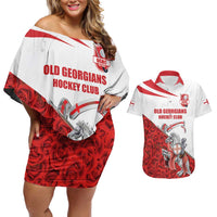 Custom England Field Hockey Champions Couples Matching Off Shoulder Short Dress and Hawaiian Shirt Old Georgians Hockey Club Sporty Style