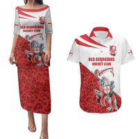 Custom England Field Hockey Champions Couples Matching Puletasi and Hawaiian Shirt Old Georgians Hockey Club Sporty Style