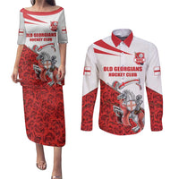 Custom England Field Hockey Champions Couples Matching Puletasi and Long Sleeve Button Shirt Old Georgians Hockey Club Sporty Style