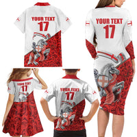 Custom England Field Hockey Champions Family Matching Long Sleeve Bodycon Dress and Hawaiian Shirt Old Georgians Hockey Club Sporty Style