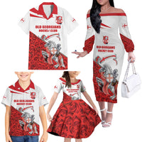 Custom England Field Hockey Champions Family Matching Off The Shoulder Long Sleeve Dress and Hawaiian Shirt Old Georgians Hockey Club Sporty Style