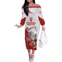 Custom England Field Hockey Champions Family Matching Off The Shoulder Long Sleeve Dress and Hawaiian Shirt Old Georgians Hockey Club Sporty Style