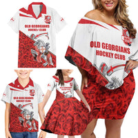Custom England Field Hockey Champions Family Matching Off Shoulder Short Dress and Hawaiian Shirt Old Georgians Hockey Club Sporty Style