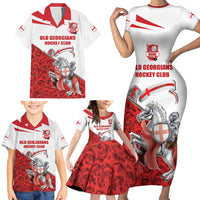 Custom England Field Hockey Champions Family Matching Short Sleeve Bodycon Dress and Hawaiian Shirt Old Georgians Hockey Club Sporty Style