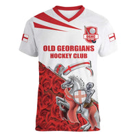 Custom England Field Hockey Champions Women V-Neck T-Shirt Old Georgians Hockey Club Sporty Style