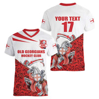 Custom England Field Hockey Champions Women V-Neck T-Shirt Old Georgians Hockey Club Sporty Style