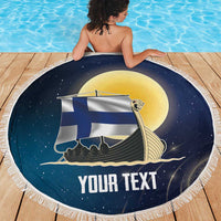 Personalized Finland Drakkar Vikings Beach Blanket Longships with Vegvisir