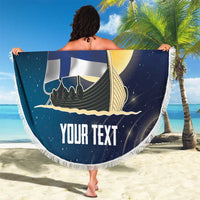 Personalized Finland Drakkar Vikings Beach Blanket Longships with Vegvisir