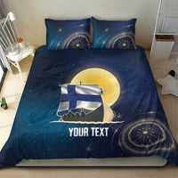 Personalized Finland Drakkar Vikings Bedding Set Longships with Vegvisir