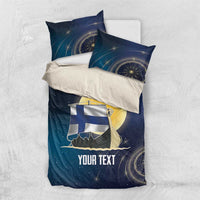 Personalized Finland Drakkar Vikings Bedding Set Longships with Vegvisir