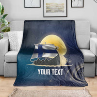 Personalized Finland Drakkar Vikings Blanket Longships with Vegvisir