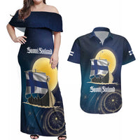 Personalized Finland Drakkar Vikings Couples Matching Off Shoulder Maxi Dress and Hawaiian Shirt Longships with Vegvisir