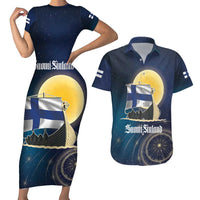 Personalized Finland Drakkar Vikings Couples Matching Short Sleeve Bodycon Dress and Hawaiian Shirt Longships with Vegvisir