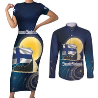 Personalized Finland Drakkar Vikings Couples Matching Short Sleeve Bodycon Dress and Long Sleeve Button Shirt Longships with Vegvisir