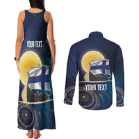 Personalized Finland Drakkar Vikings Couples Matching Tank Maxi Dress and Long Sleeve Button Shirt Longships with Vegvisir