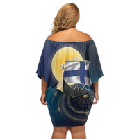 Personalized Finland Drakkar Vikings Family Matching Off Shoulder Short Dress and Hawaiian Shirt Longships with Vegvisir