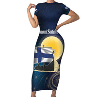 Personalized Finland Drakkar Vikings Family Matching Short Sleeve Bodycon Dress and Hawaiian Shirt Longships with Vegvisir