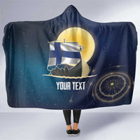 Personalized Finland Drakkar Vikings Hooded Blanket Longships with Vegvisir
