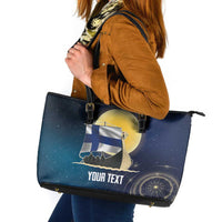 Personalized Finland Drakkar Vikings Leather Tote Bag Longships with Vegvisir