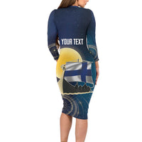 Personalized Finland Drakkar Vikings Long Sleeve Bodycon Dress Longships with Vegvisir