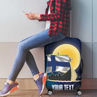 Personalized Finland Drakkar Vikings Luggage Cover Longships with Vegvisir