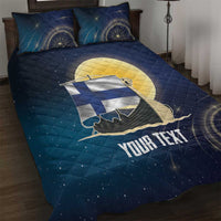 Personalized Finland Drakkar Vikings Quilt Bed Set Longships with Vegvisir