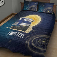 Personalized Finland Drakkar Vikings Quilt Bed Set Longships with Vegvisir