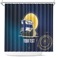 Personalized Finland Drakkar Vikings Shower Curtain Longships with Vegvisir