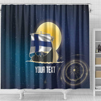 Personalized Finland Drakkar Vikings Shower Curtain Longships with Vegvisir