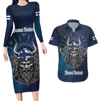 Personalized Finland Drakkar Vikings Couples Matching Long Sleeve Bodycon Dress and Hawaiian Shirt Suomi Viking Warrior