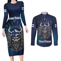 Personalized Finland Drakkar Vikings Couples Matching Long Sleeve Bodycon Dress and Long Sleeve Button Shirt Suomi Viking Warrior