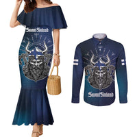 Personalized Finland Drakkar Vikings Couples Matching Mermaid Dress and Long Sleeve Button Shirt Suomi Viking Warrior