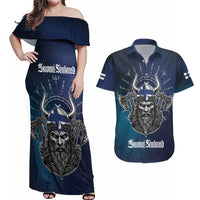 Personalized Finland Drakkar Vikings Couples Matching Off Shoulder Maxi Dress and Hawaiian Shirt Suomi Viking Warrior