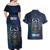 Personalized Finland Drakkar Vikings Couples Matching Off Shoulder Maxi Dress and Hawaiian Shirt Suomi Viking Warrior
