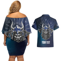 Personalized Finland Drakkar Vikings Couples Matching Off Shoulder Short Dress and Hawaiian Shirt Suomi Viking Warrior