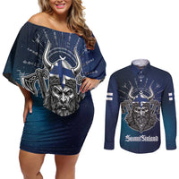 Personalized Finland Drakkar Vikings Couples Matching Off Shoulder Short Dress and Long Sleeve Button Shirt Suomi Viking Warrior