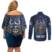 Personalized Finland Drakkar Vikings Couples Matching Off Shoulder Short Dress and Long Sleeve Button Shirt Suomi Viking Warrior